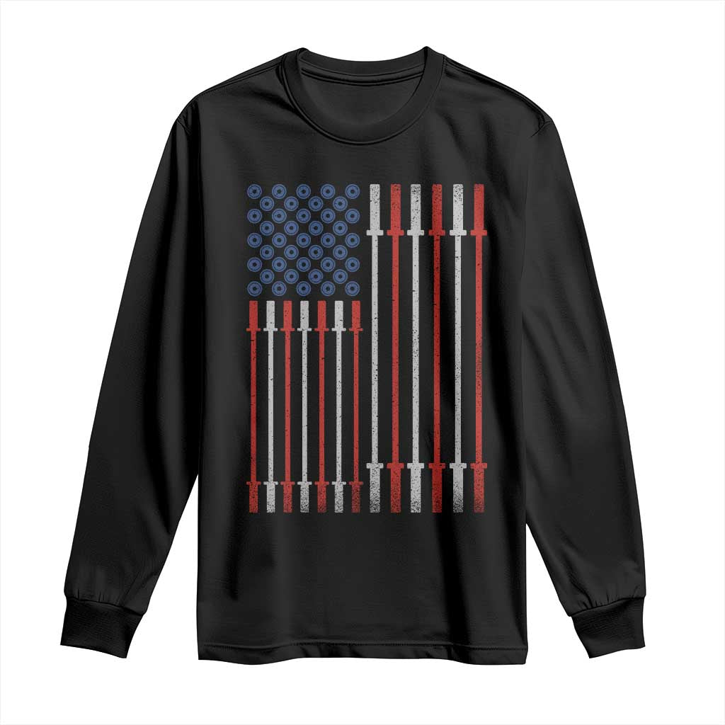 Fitness Gym Barbell Powerlifting Patriotic American Flag Long Sleeve Shirt TS11 Black Print Your Wear