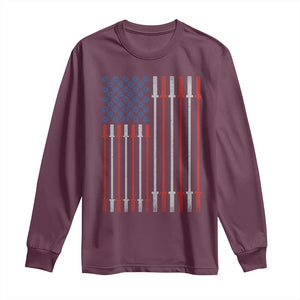 Fitness Gym Barbell Powerlifting Patriotic American Flag Long Sleeve Shirt TS11 Maroon Print Your Wear