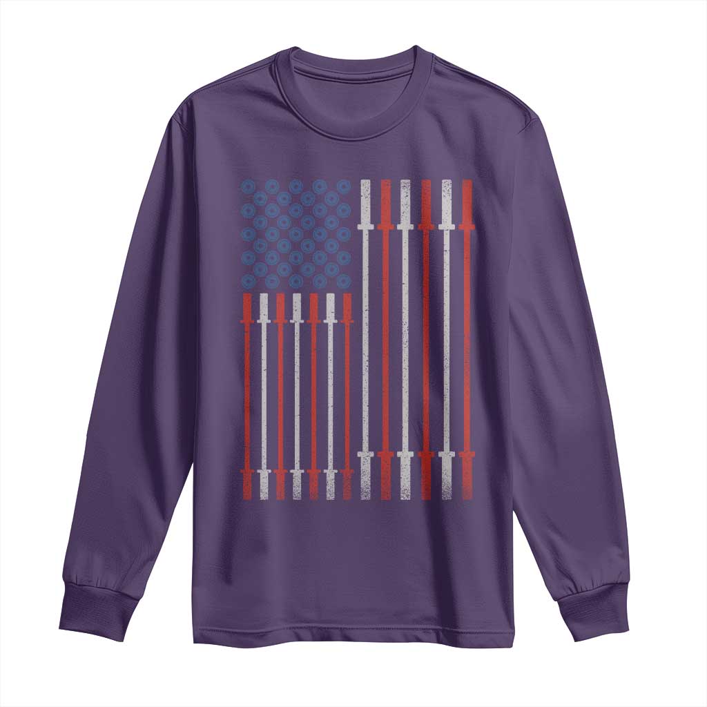 Fitness Gym Barbell Powerlifting Patriotic American Flag Long Sleeve Shirt TS11 Purple Print Your Wear
