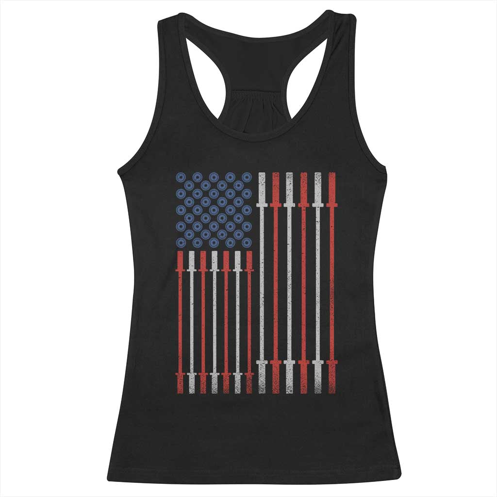 Fitness Gym Barbell Powerlifting Patriotic American Flag Racerback Tank Top TS11 Black Print Your Wear