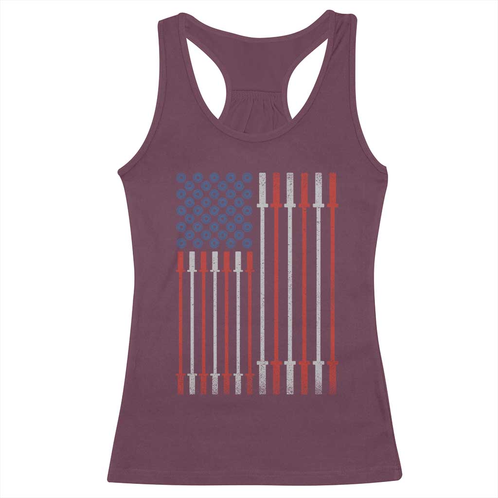 Fitness Gym Barbell Powerlifting Patriotic American Flag Racerback Tank Top TS11 Maroon Print Your Wear