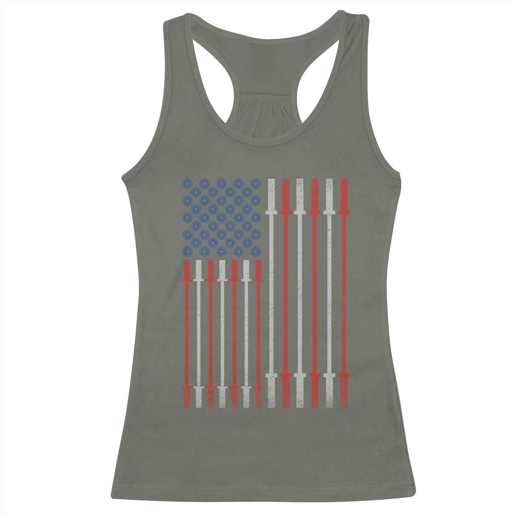 Fitness Gym Barbell Powerlifting Patriotic American Flag Racerback Tank Top TS11 Military Green Print Your Wear