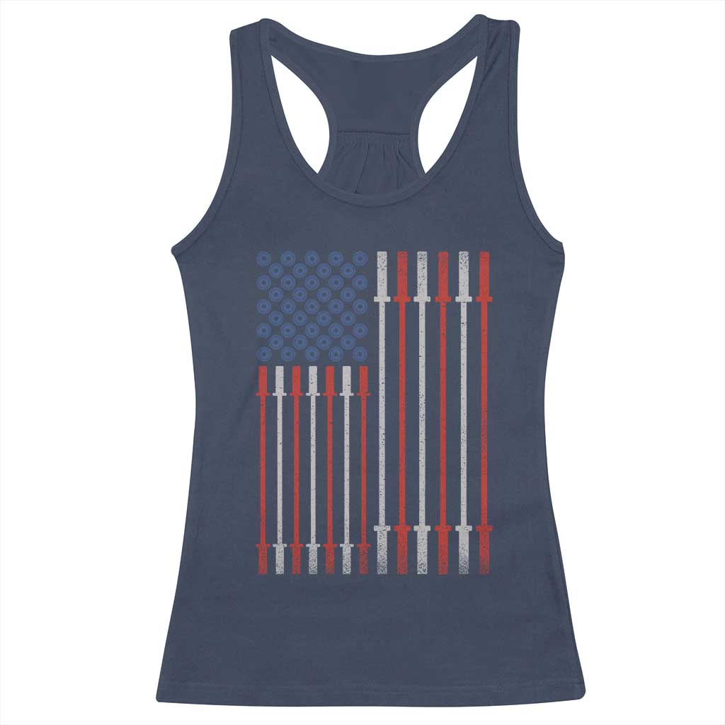 Fitness Gym Barbell Powerlifting Patriotic American Flag Racerback Tank Top TS11 Navy Print Your Wear