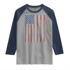 Fitness Gym Barbell Powerlifting Patriotic American Flag Raglan Shirt TS11 Sport Gray Navy Print Your Wear