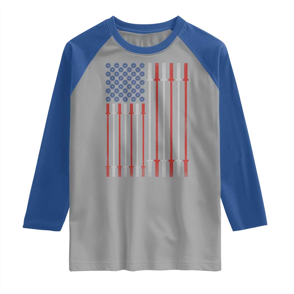 Fitness Gym Barbell Powerlifting Patriotic American Flag Raglan Shirt TS11 Sport Gray Royal Print Your Wear