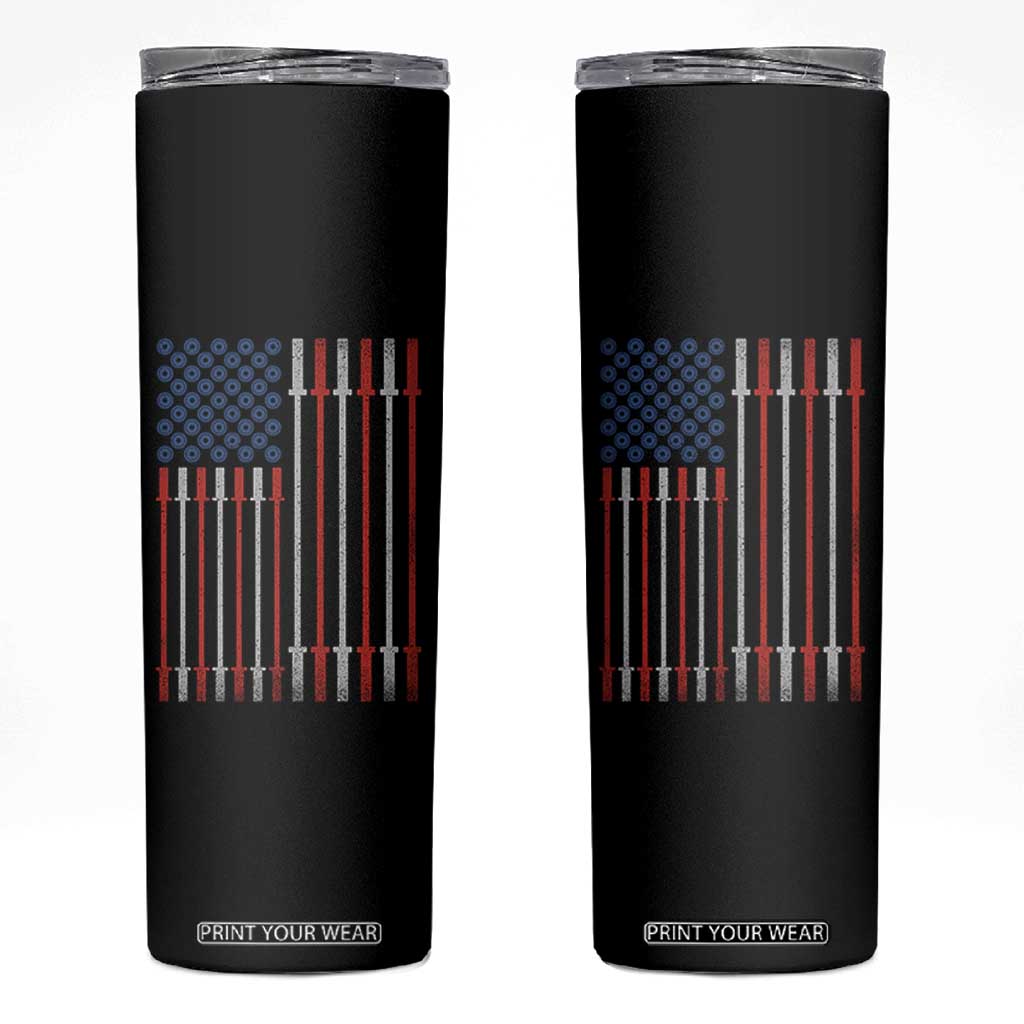 Fitness Gym Barbell Powerlifting Patriotic American Flag Skinny Tumbler TS11 Black Print Your Wear