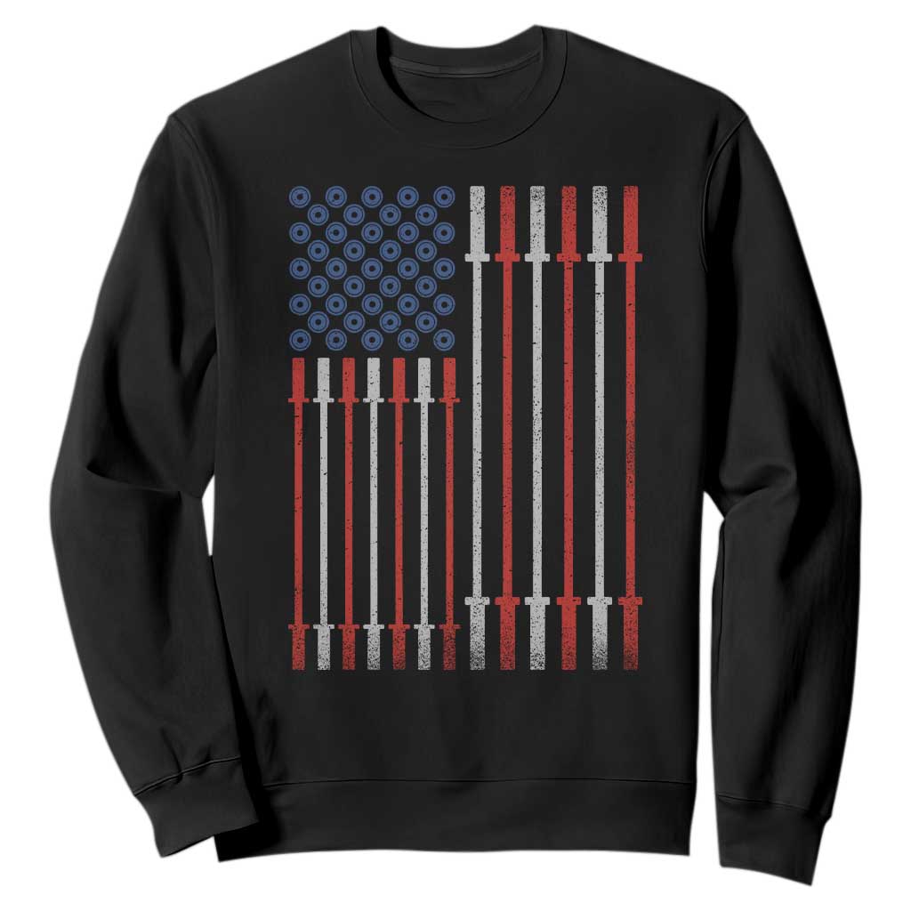 Fitness Gym Barbell Powerlifting Patriotic American Flag Sweatshirt TS11 Black Print Your Wear