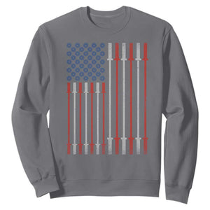 Fitness Gym Barbell Powerlifting Patriotic American Flag Sweatshirt TS11 Charcoal Print Your Wear