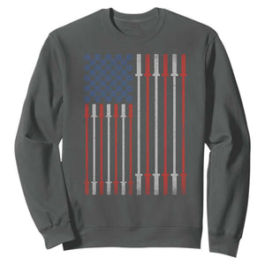 Fitness Gym Barbell Powerlifting Patriotic American Flag Sweatshirt TS11 Dark Heather Print Your Wear