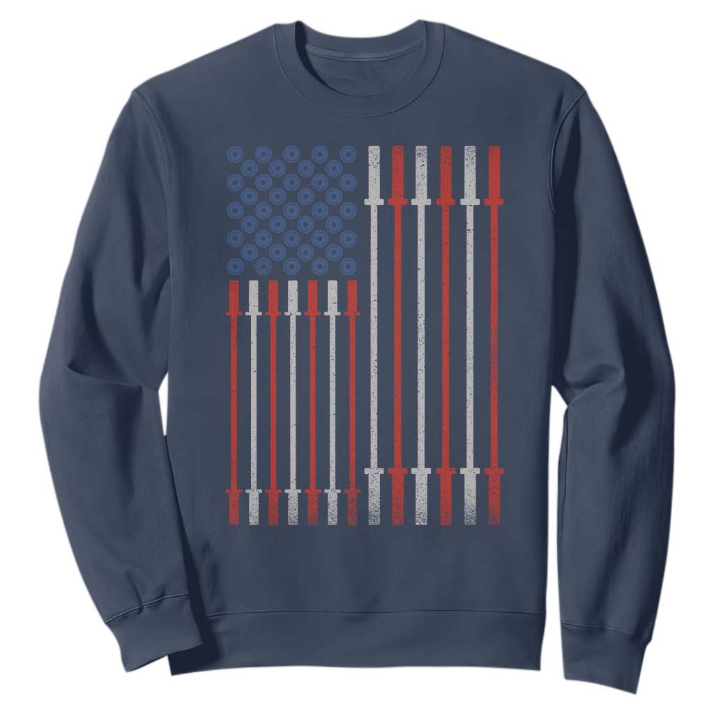 Fitness Gym Barbell Powerlifting Patriotic American Flag Sweatshirt TS11 Navy Print Your Wear