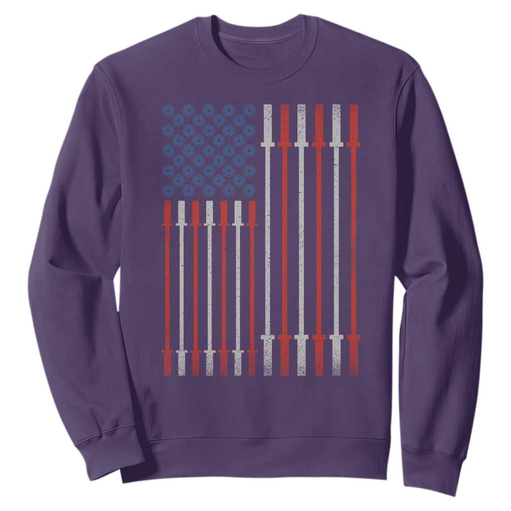 Fitness Gym Barbell Powerlifting Patriotic American Flag Sweatshirt TS11 Purple Print Your Wear