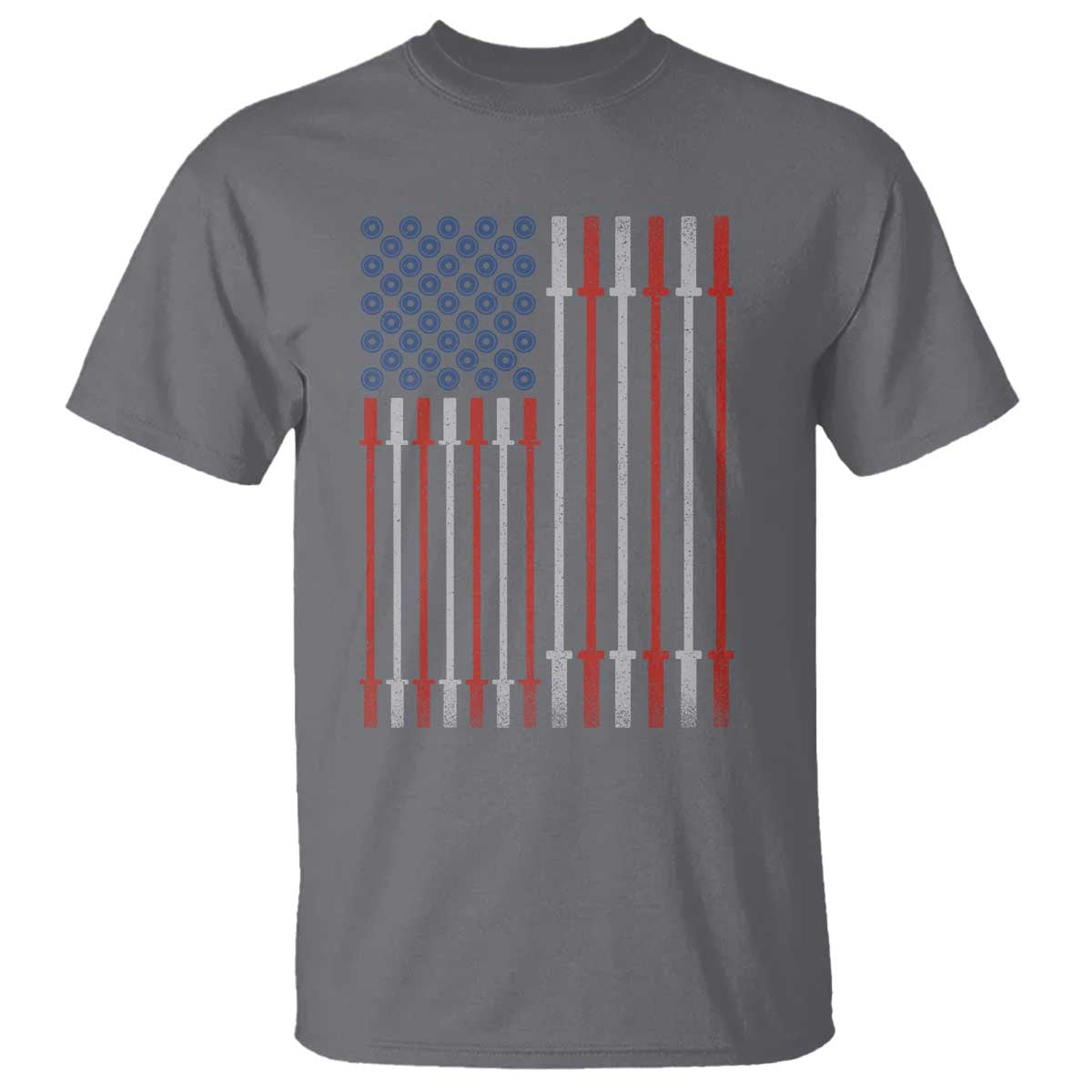 Fitness Gym Barbell Powerlifting Patriotic American Flag T Shirt TS11 Charcoal Print Your Wear
