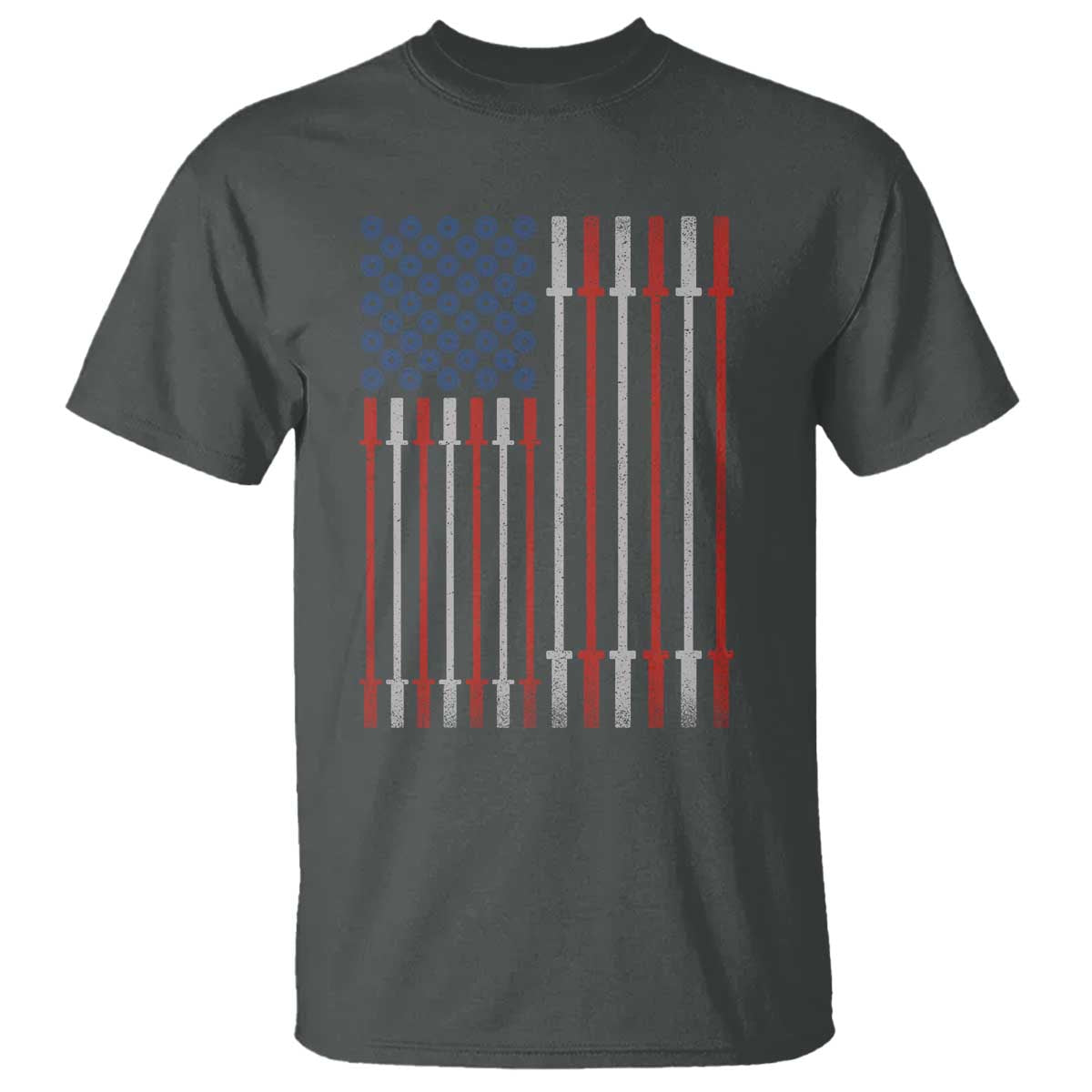 Fitness Gym Barbell Powerlifting Patriotic American Flag T Shirt TS11 Dark Heather Print Your Wear