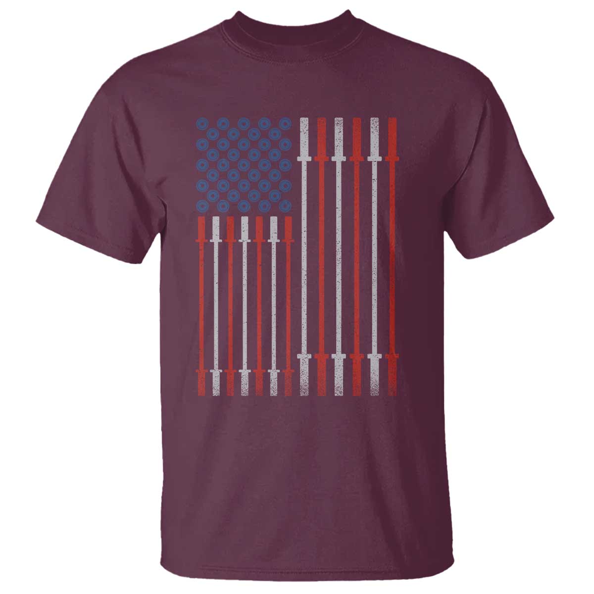 Fitness Gym Barbell Powerlifting Patriotic American Flag T Shirt TS11 Maroon Print Your Wear