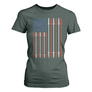 Fitness Gym Barbell Powerlifting Patriotic American Flag T Shirt For Women TS11 Dark Forest Green Print Your Wear