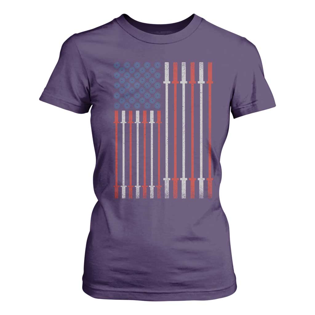 Fitness Gym Barbell Powerlifting Patriotic American Flag T Shirt For Women TS11 Purple Print Your Wear