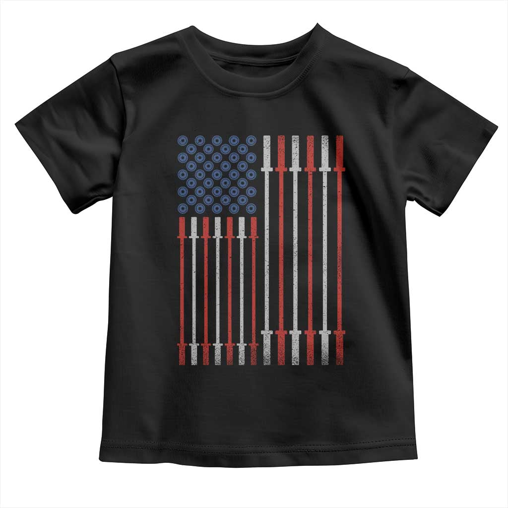 Fitness Gym Barbell Powerlifting Patriotic American Flag Toddler T Shirt TS11 Black Print Your Wear