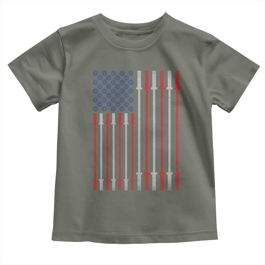 Fitness Gym Barbell Powerlifting Patriotic American Flag Toddler T Shirt TS11 Military Green Print Your Wear