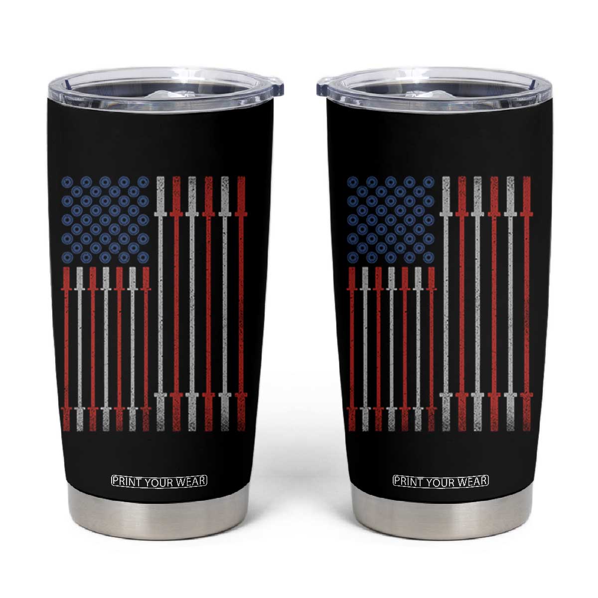 Fitness Gym Barbell Powerlifting Patriotic American Flag Tumbler Cup TS11 Black Print Your Wear