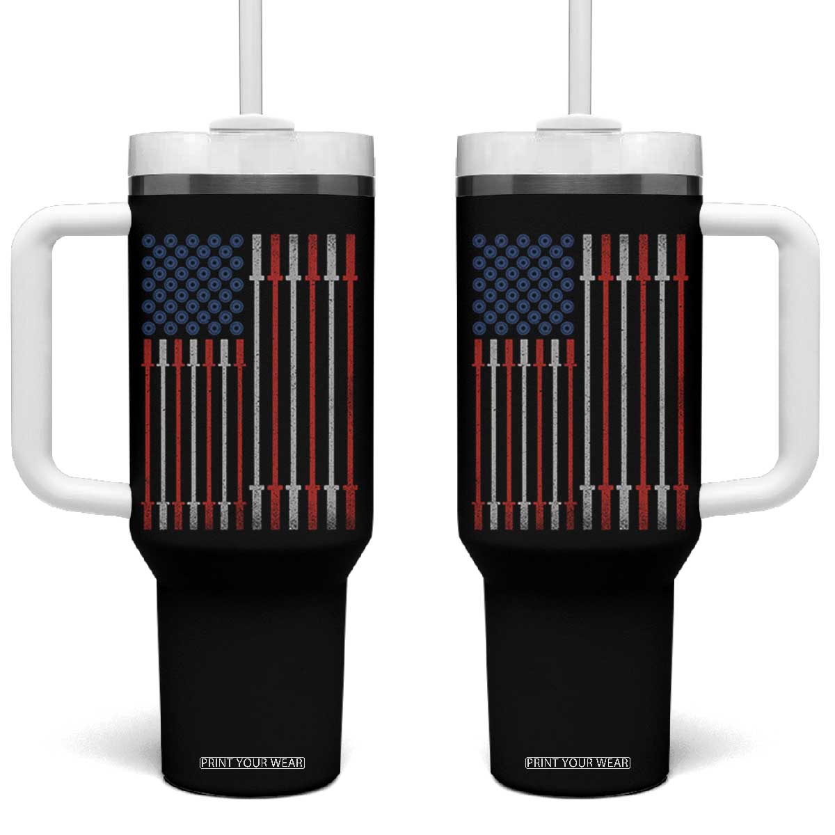 Fitness Gym Barbell Powerlifting Patriotic American Flag Tumbler With Handle TS11 One Size: 40 oz Black Print Your Wear