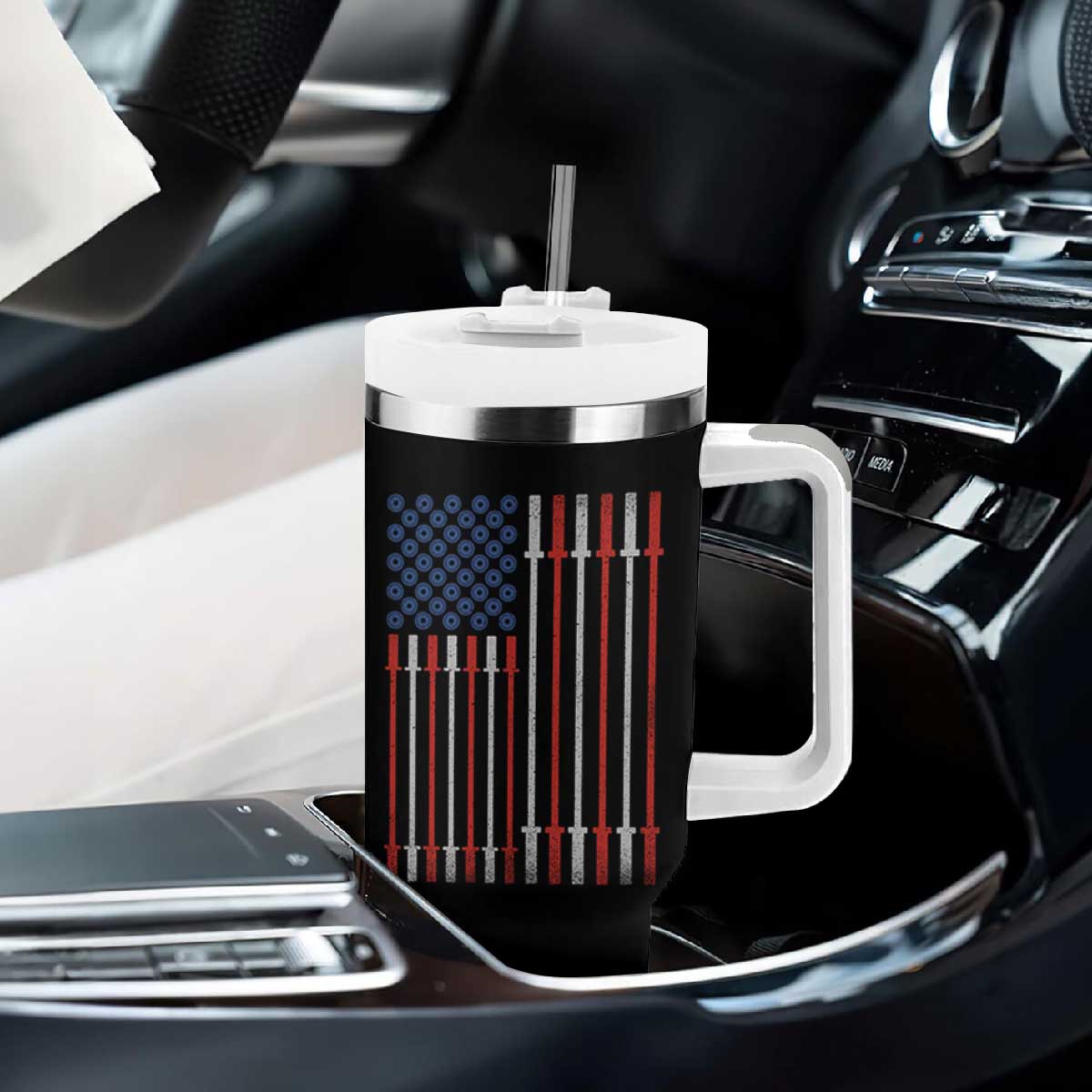 Fitness Gym Barbell Powerlifting Patriotic American Flag Tumbler With Handle TS11 Print Your Wear