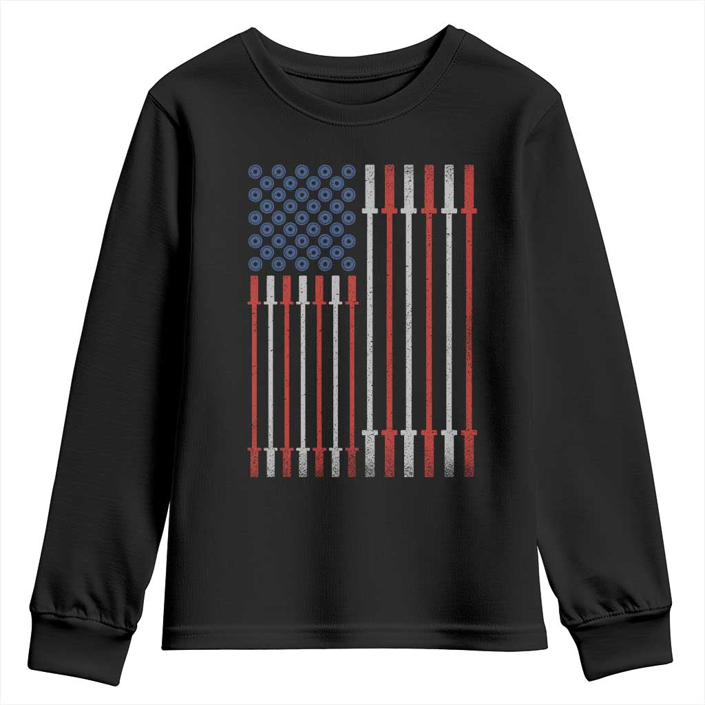 Fitness Gym Barbell Powerlifting Patriotic American Flag Youth Sweatshirt TS11 Black Print Your Wear