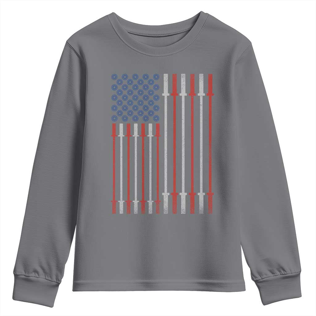 Fitness Gym Barbell Powerlifting Patriotic American Flag Youth Sweatshirt TS11 Charcoal Print Your Wear