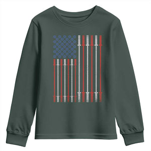 Fitness Gym Barbell Powerlifting Patriotic American Flag Youth Sweatshirt TS11 Dark Forest Green Print Your Wear