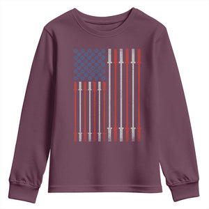 Fitness Gym Barbell Powerlifting Patriotic American Flag Youth Sweatshirt TS11 Maroon Print Your Wear