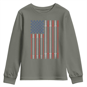 Fitness Gym Barbell Powerlifting Patriotic American Flag Youth Sweatshirt TS11 Military Green Print Your Wear