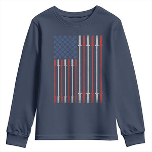 Fitness Gym Barbell Powerlifting Patriotic American Flag Youth Sweatshirt TS11 Navy Print Your Wear