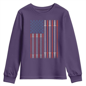 Fitness Gym Barbell Powerlifting Patriotic American Flag Youth Sweatshirt TS11 Purple Print Your Wear