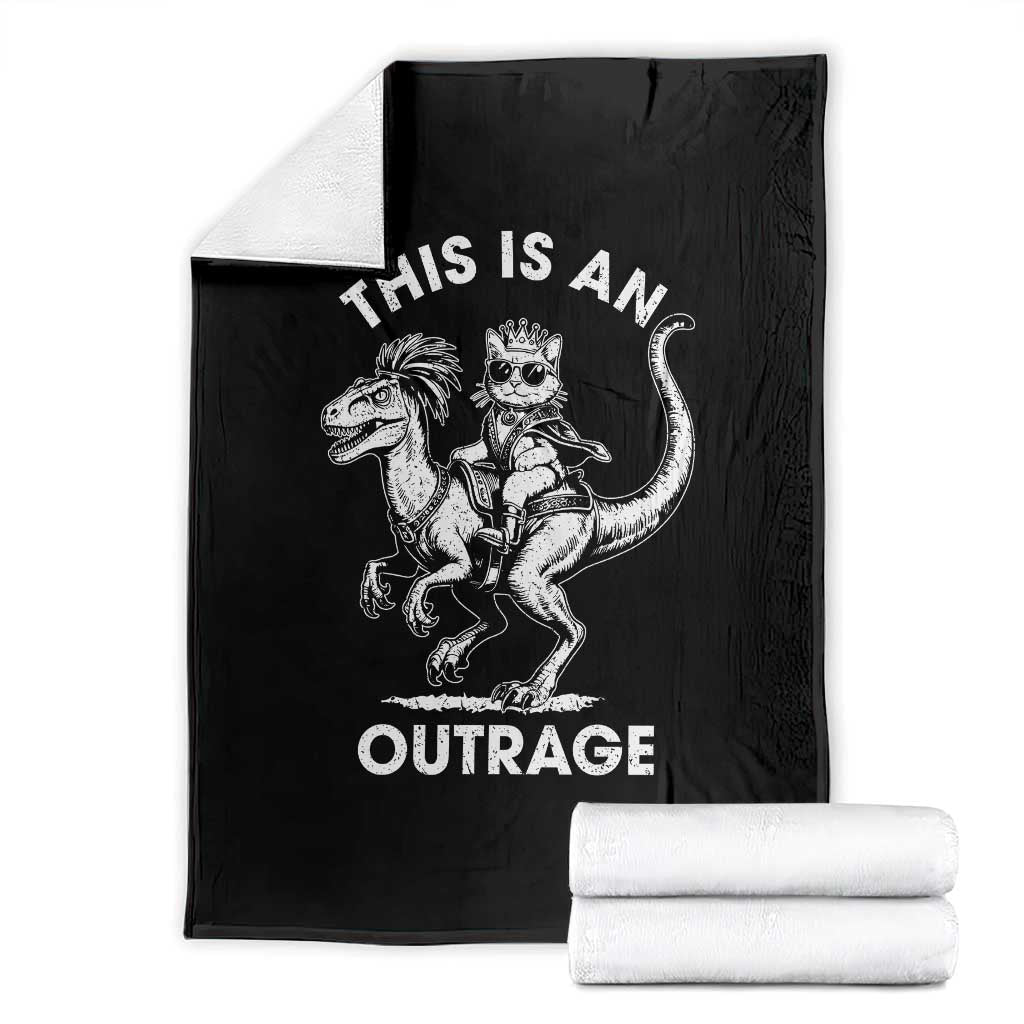 Dungeon Cat This Is An Outrage Throw Blanket Funny Princess Cat Riding Dinosaur TS11 Black Print Your Wear