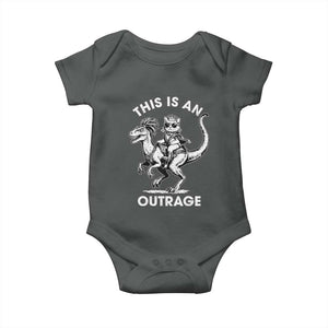 Dungeon Cat This Is An Outrage Baby Onesie Funny Princess Cat Riding Dinosaur TS11 Dark Heather Print Your Wear