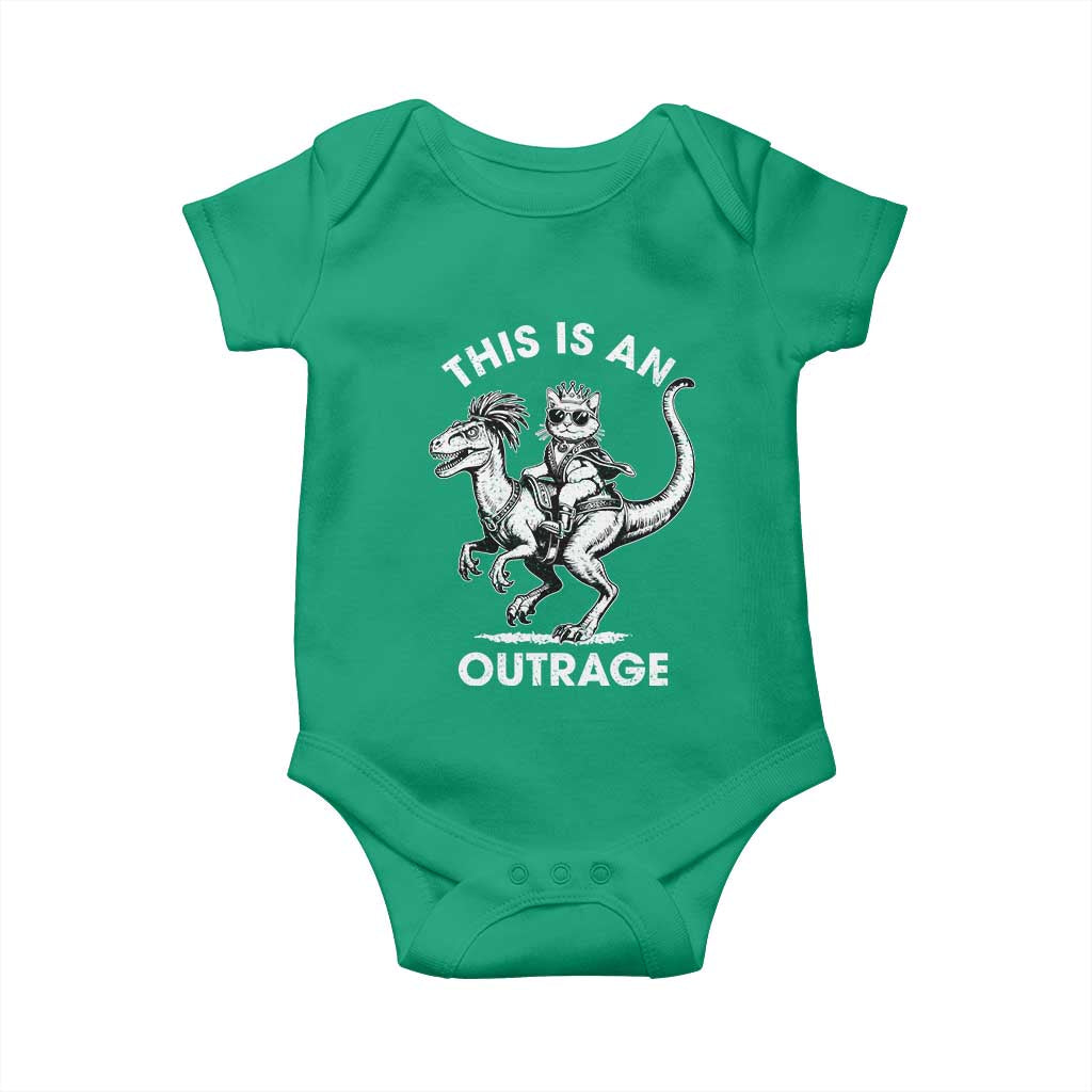 Dungeon Cat This Is An Outrage Baby Onesie Funny Princess Cat Riding Dinosaur TS11 Irish Green Print Your Wear