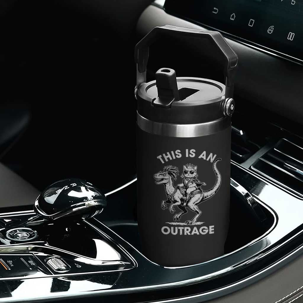Dungeon Cat This Is An Outrage Flip Straw Tumbler Funny Princess Cat Riding Dinosaur TS11 Print Your Wear
