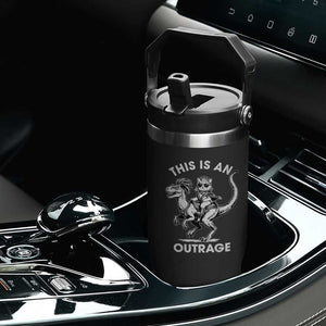 Dungeon Cat This Is An Outrage Flip Straw Tumbler Funny Princess Cat Riding Dinosaur TS11 Print Your Wear