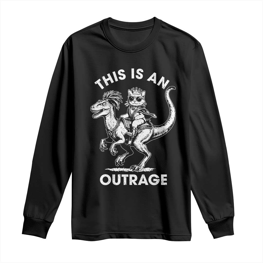 Dungeon Cat This Is An Outrage Long Sleeve Shirt Funny Princess Cat Riding Dinosaur TS11 Black Print Your Wear