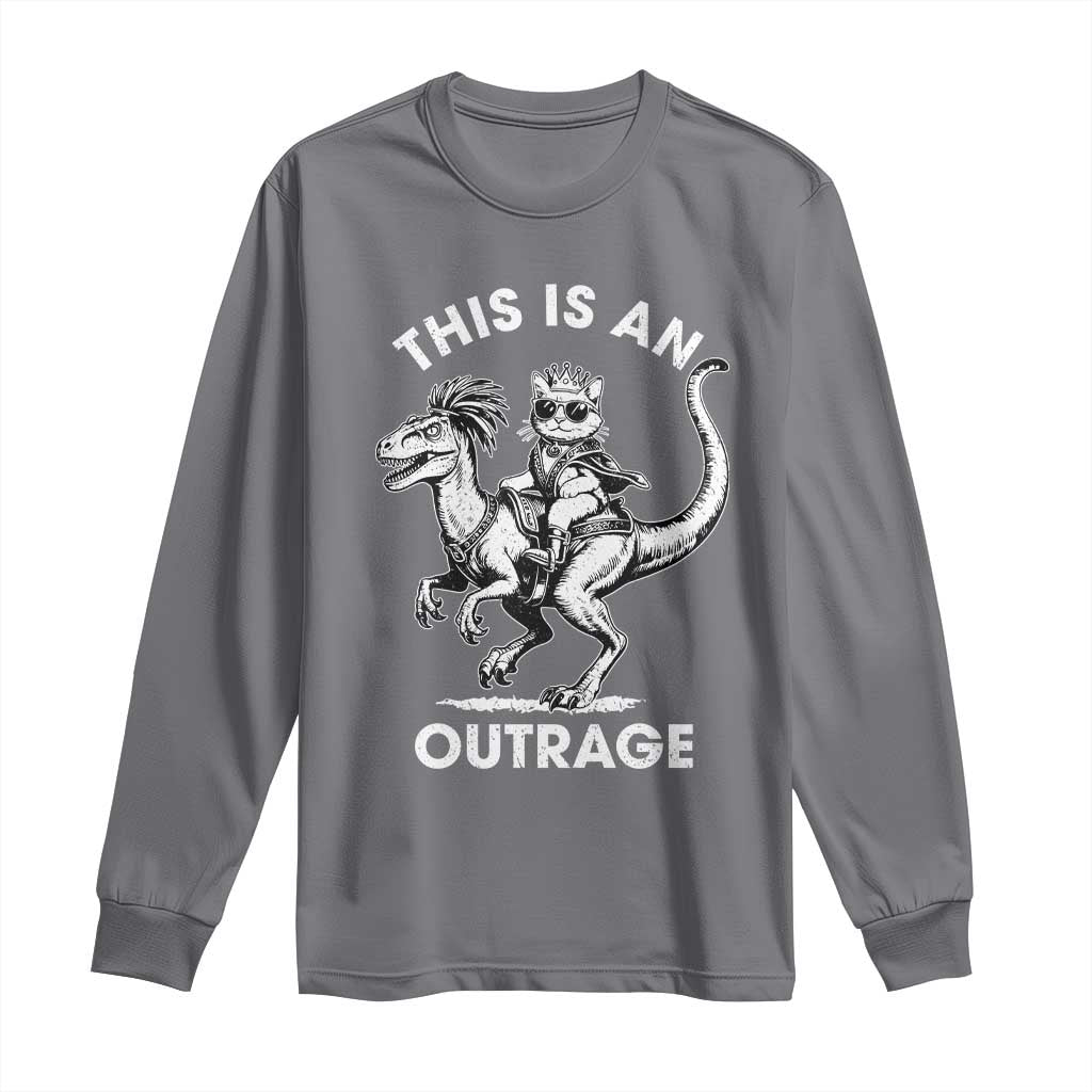 Dungeon Cat This Is An Outrage Long Sleeve Shirt Funny Princess Cat Riding Dinosaur TS11 Charcoal Print Your Wear