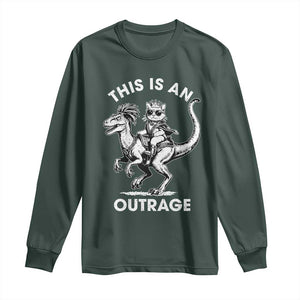 Dungeon Cat This Is An Outrage Long Sleeve Shirt Funny Princess Cat Riding Dinosaur TS11 Dark Forest Green Print Your Wear