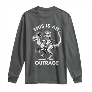 Dungeon Cat This Is An Outrage Long Sleeve Shirt Funny Princess Cat Riding Dinosaur TS11 Dark Heather Print Your Wear