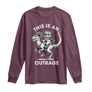 Dungeon Cat This Is An Outrage Long Sleeve Shirt Funny Princess Cat Riding Dinosaur TS11 Maroon Print Your Wear