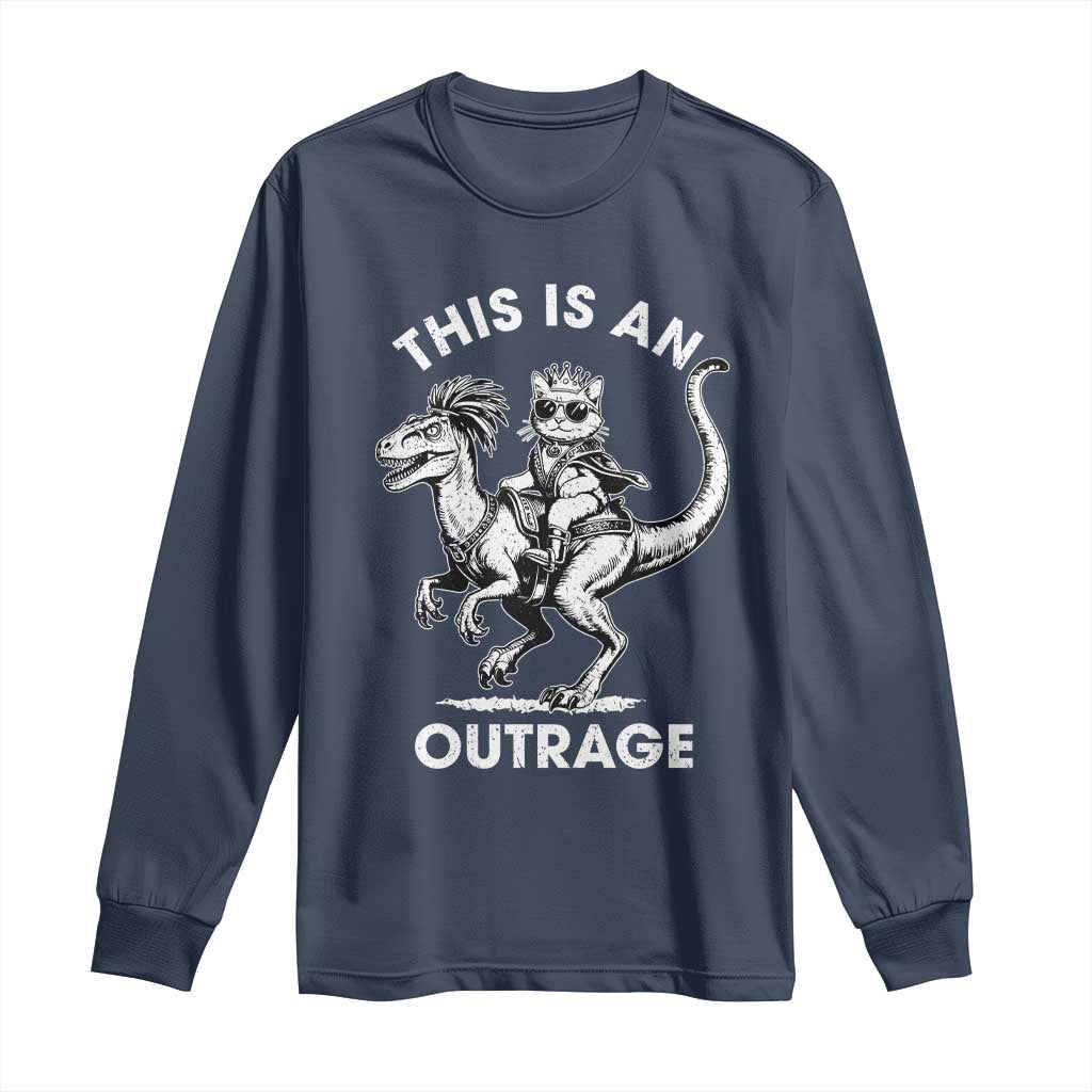 Dungeon Cat This Is An Outrage Long Sleeve Shirt Funny Princess Cat Riding Dinosaur TS11 Navy Print Your Wear