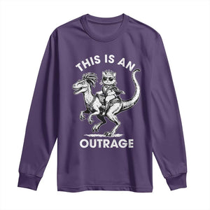 Dungeon Cat This Is An Outrage Long Sleeve Shirt Funny Princess Cat Riding Dinosaur TS11 Purple Print Your Wear