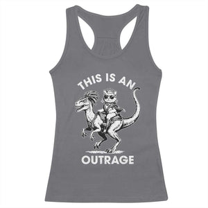 Dungeon Cat This Is An Outrage Racerback Tank Top Funny Princess Cat Riding Dinosaur TS11 Charcoal Print Your Wear