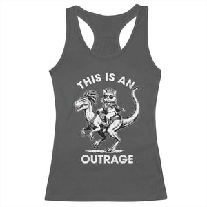 Dungeon Cat This Is An Outrage Racerback Tank Top Funny Princess Cat Riding Dinosaur TS11 Dark Heather Print Your Wear