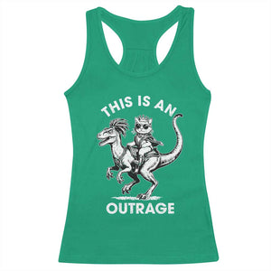 Dungeon Cat This Is An Outrage Racerback Tank Top Funny Princess Cat Riding Dinosaur TS11 Irish Green Print Your Wear
