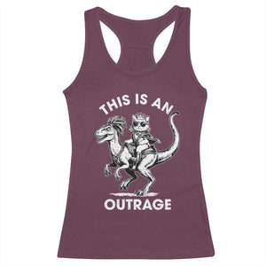 Dungeon Cat This Is An Outrage Racerback Tank Top Funny Princess Cat Riding Dinosaur TS11 Maroon Print Your Wear