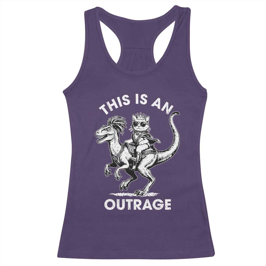 Dungeon Cat This Is An Outrage Racerback Tank Top Funny Princess Cat Riding Dinosaur TS11 Purple Print Your Wear