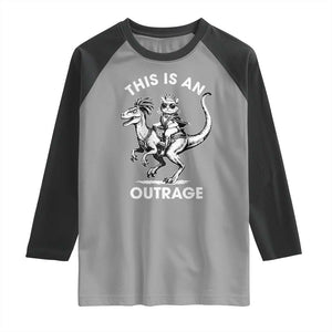 Dungeon Cat This Is An Outrage Raglan Shirt Funny Princess Cat Riding Dinosaur TS11 Sport Gray Black Print Your Wear